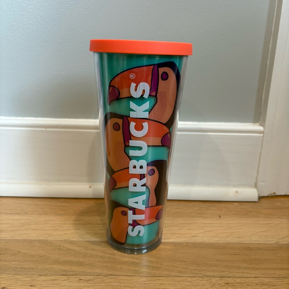 Rare Starbucks Tropical Toucan Tumbler with Orange Lid